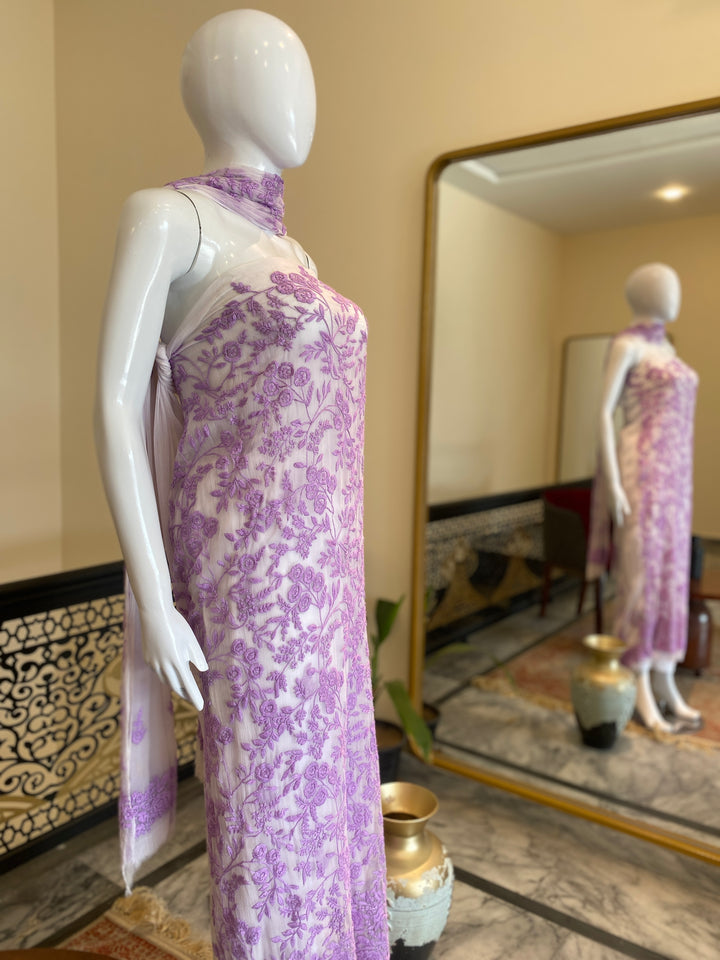 Unstitched 2pc Chiffon- Hand Embroided