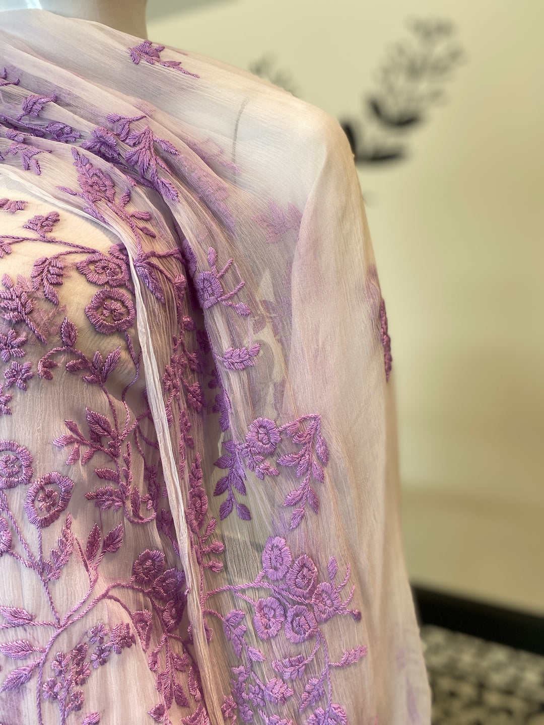 Unstitched 2pc Chiffon- Hand Embroided
