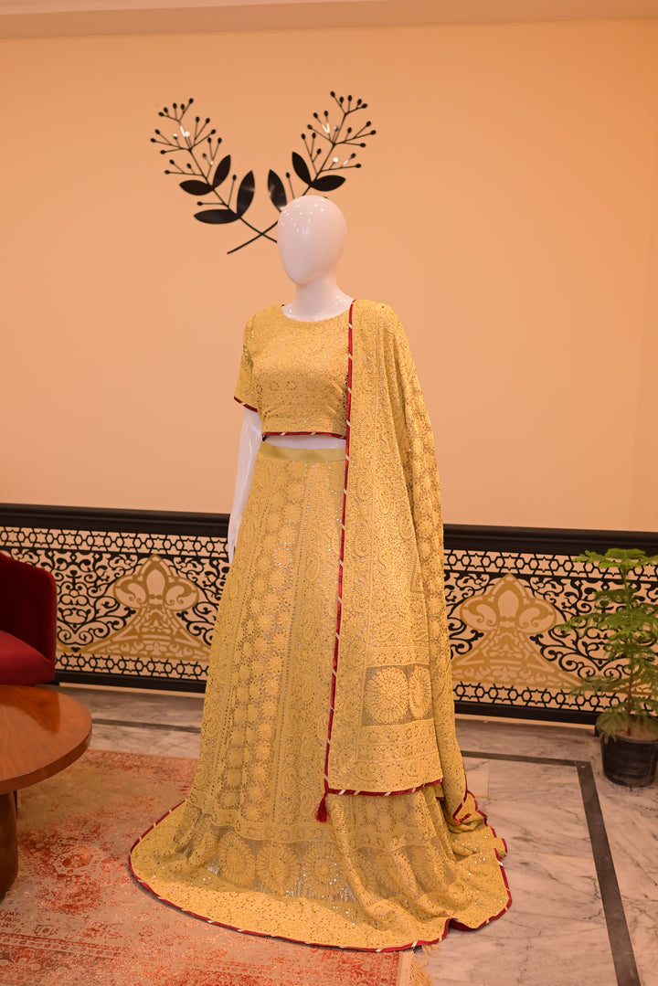 Stitched Mukesh Lehnga- Mustard