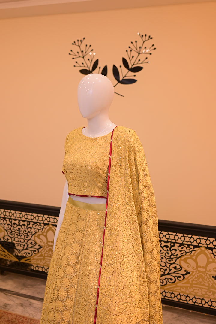 Stitched Mukesh Lehnga- Mustard