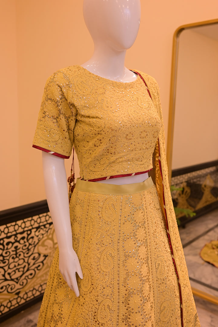 Stitched Mukesh Lehnga- Mustard