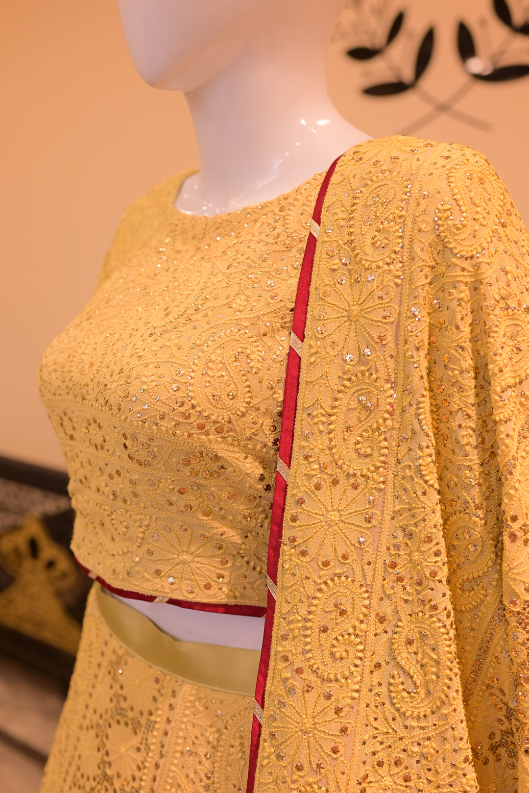 Stitched Mukesh Lehnga- Mustard