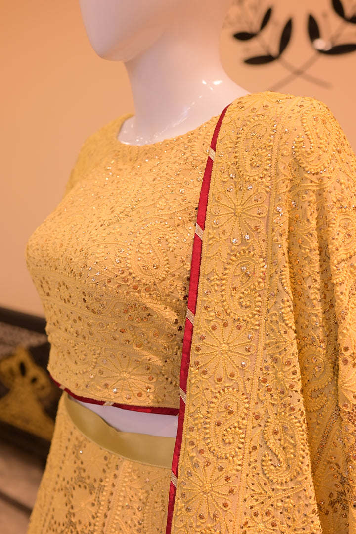 Stitched Mukesh Lehnga- Mustard