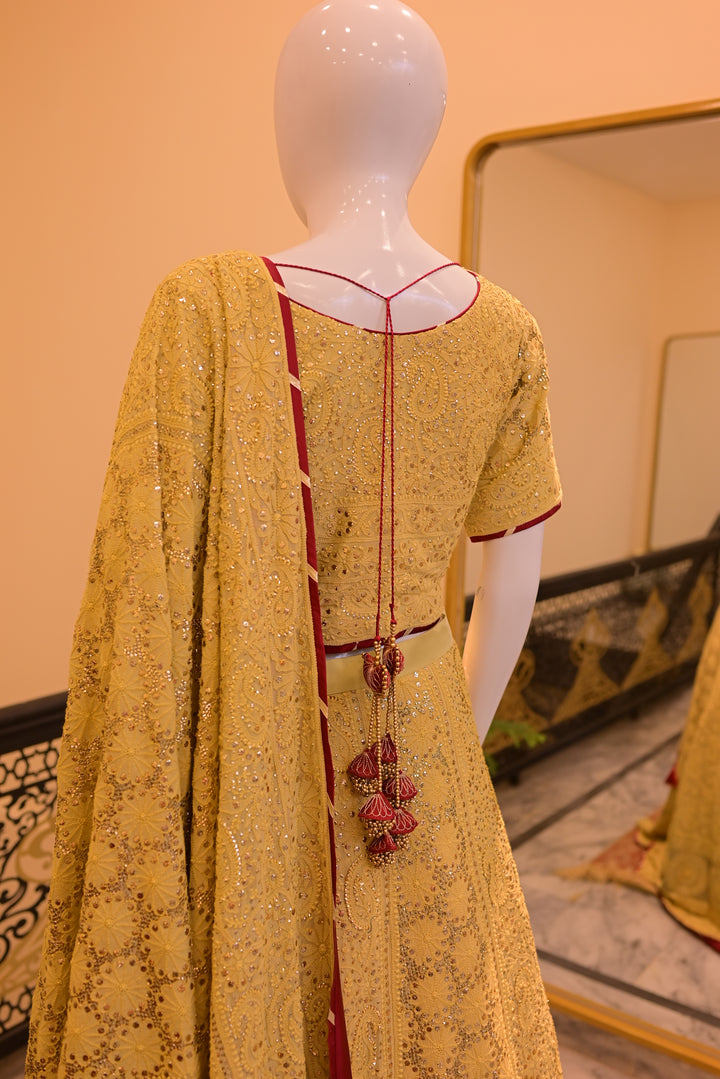 Stitched Mukesh Lehnga- Mustard