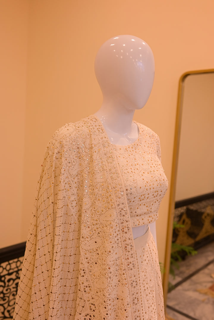 Stitched Mukesh Lehnga- White(dyeable)