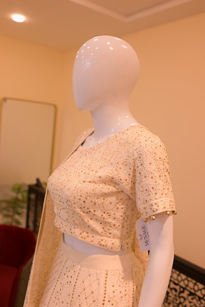 Stitched Mukesh Lehnga- White(dyeable)