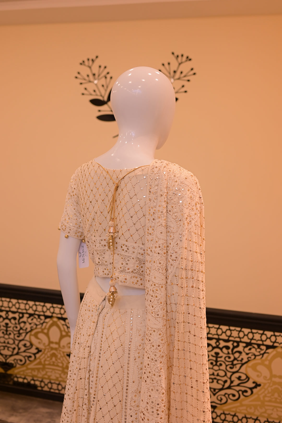 Stitched Mukesh Lehnga- White(dyeable)