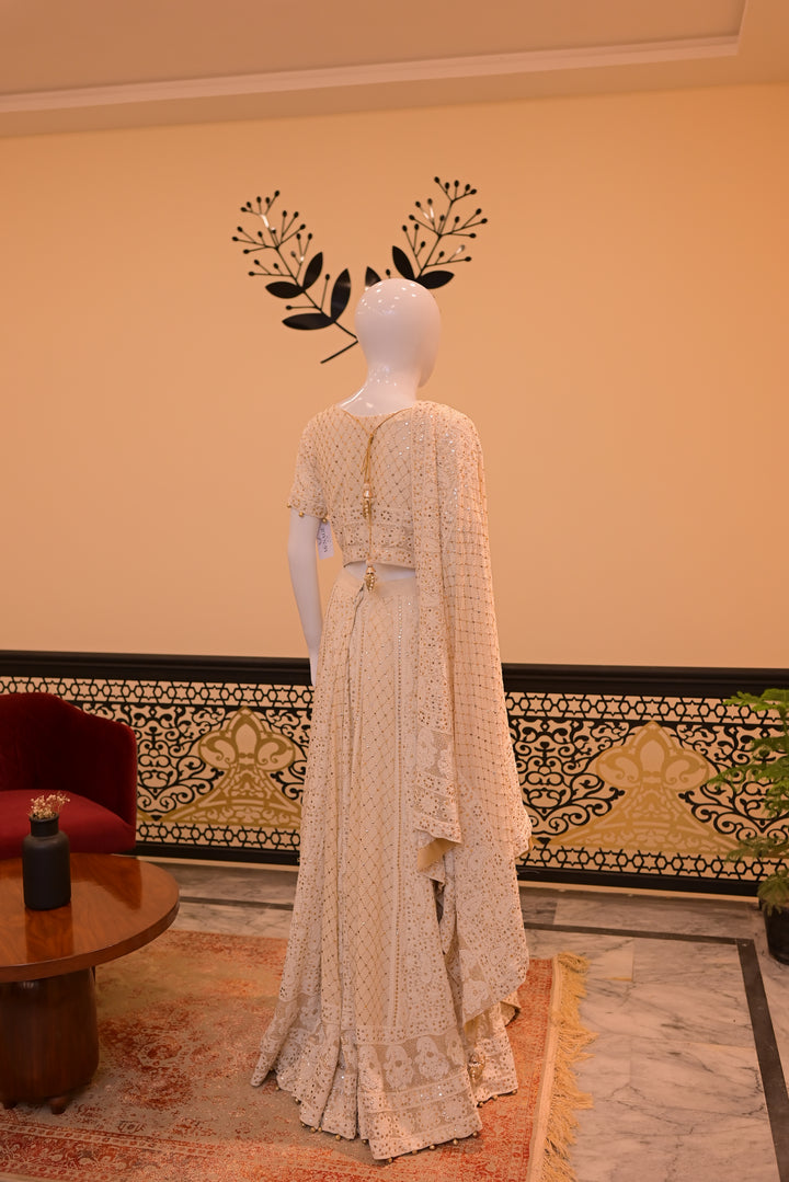 Stitched Mukesh Lehnga- White(dyeable)