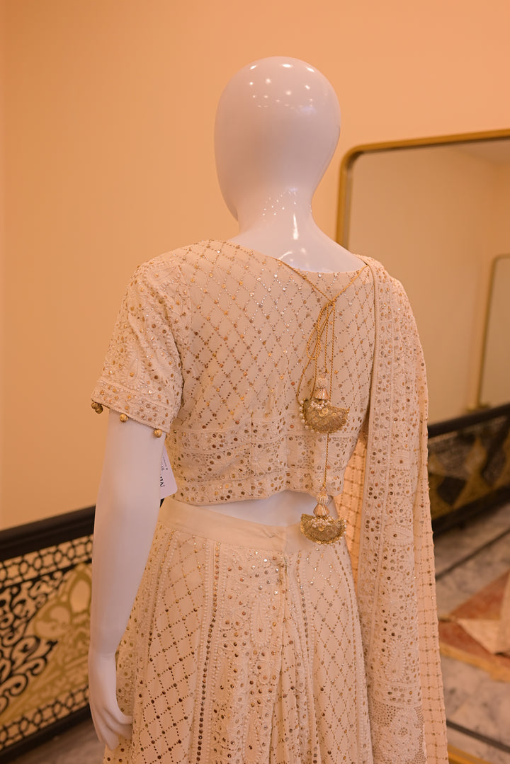 Stitched Mukesh Lehnga- White(dyeable)