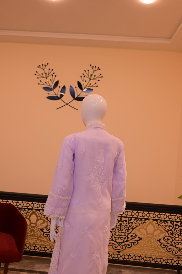 Stitched Chickenkari(Lawn) Kurta-lilac