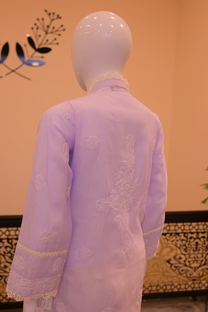 Stitched Chickenkari(Lawn) Kurta-lilac