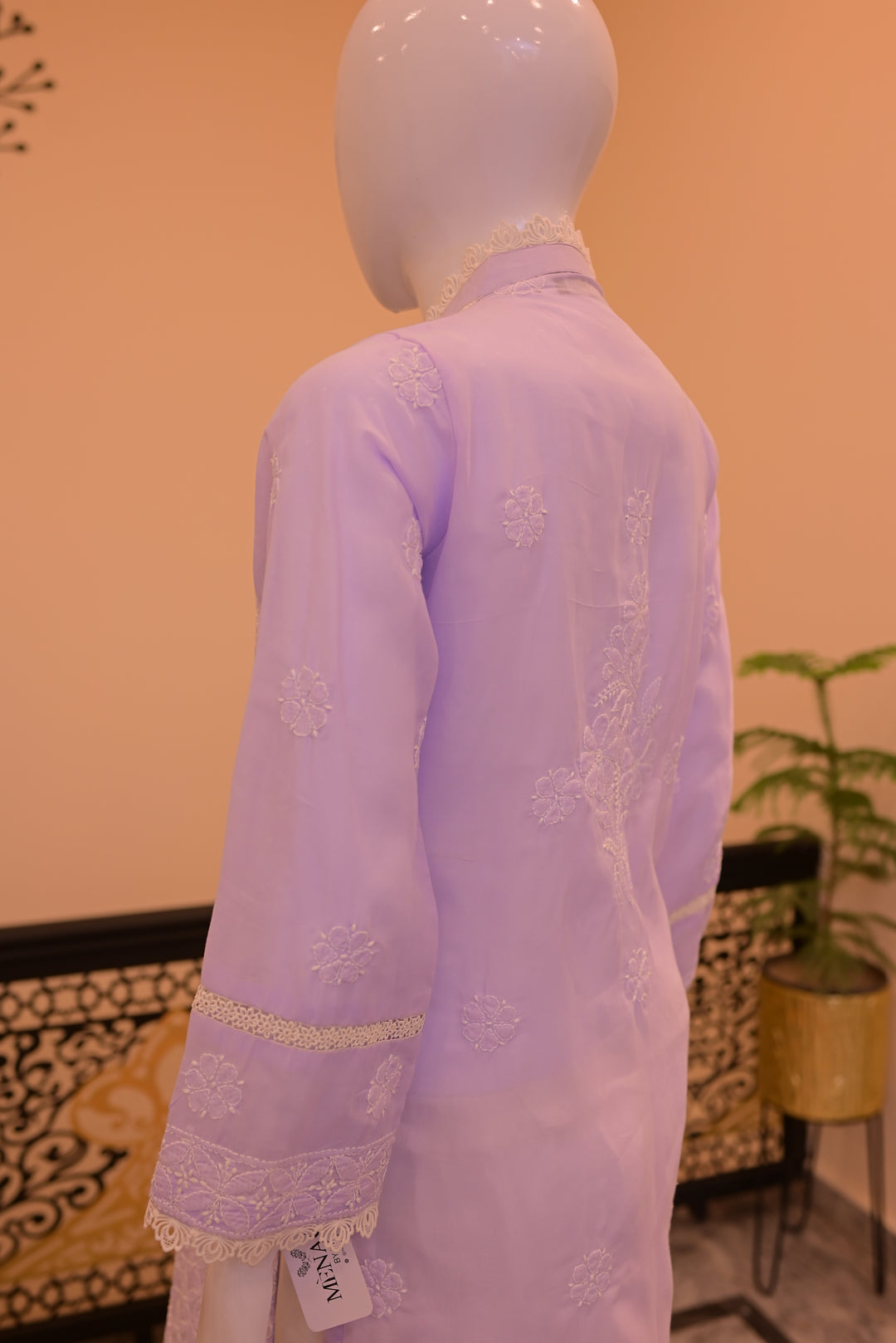 Stitched Chickenkari(Lawn) Kurta-lilac