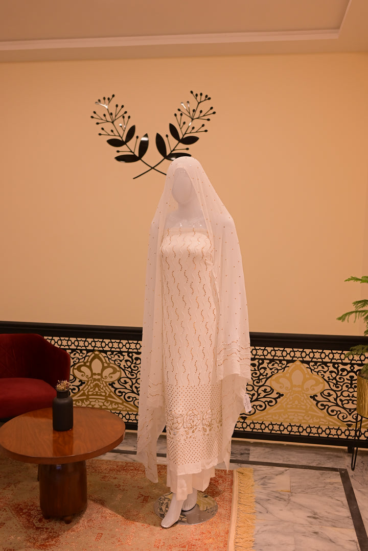 Unstitched Rose Pearl Mukesh (chiffon) shirt+dupatta (Mukesh & Sitara work)