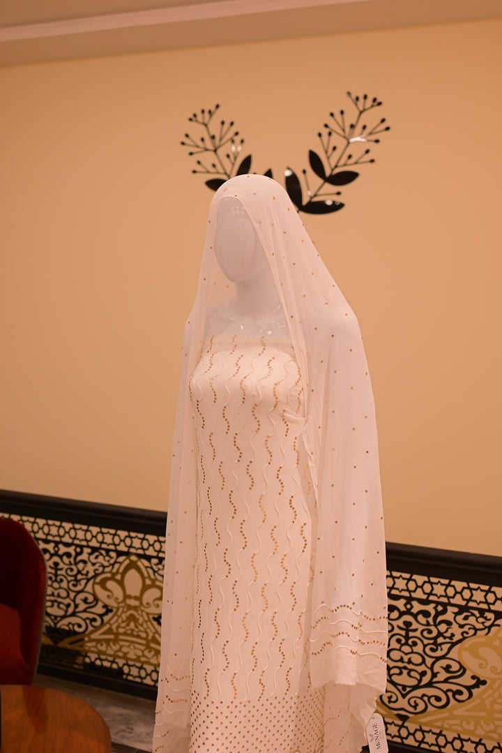 Unstitched Rose Pearl Mukesh (chiffon) shirt+dupatta (Mukesh & Sitara work)