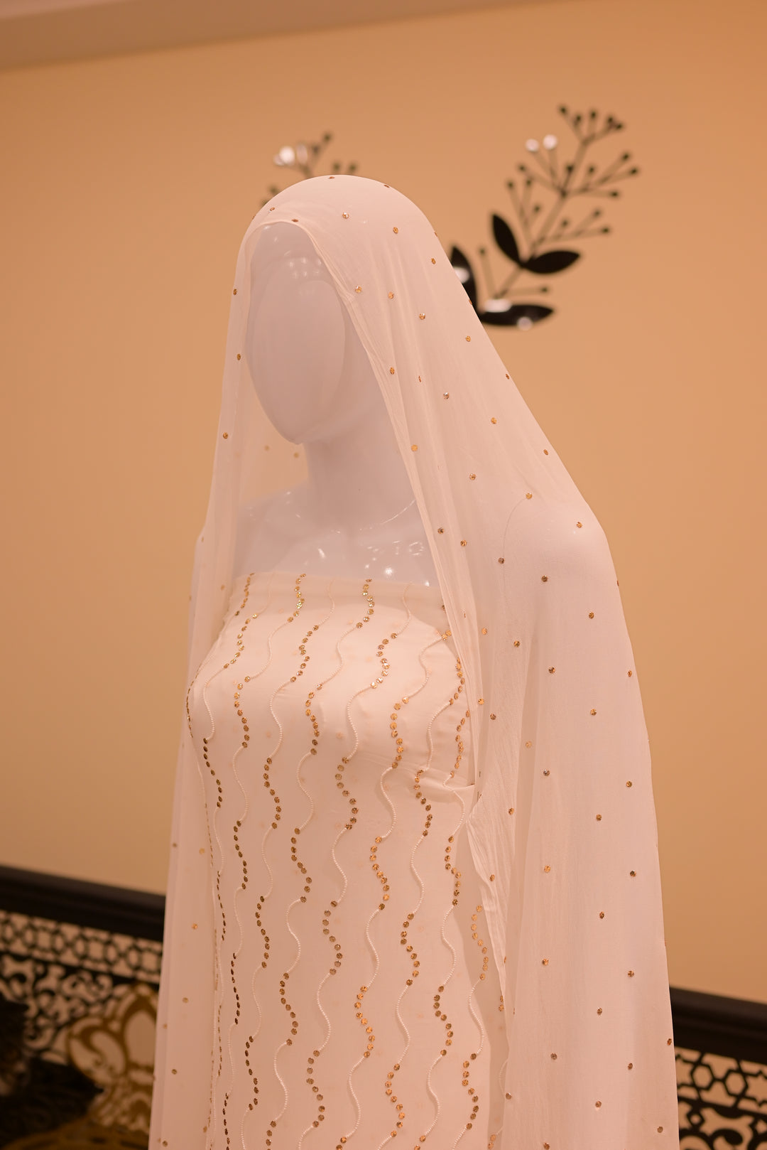Unstitched Rose Pearl Mukesh (chiffon) shirt+dupatta (Mukesh & Sitara work)