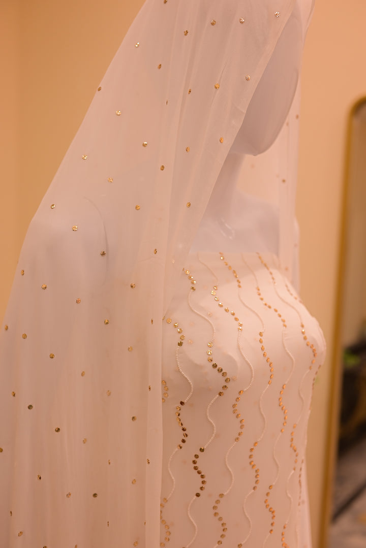 Unstitched Rose Pearl Mukesh (chiffon) shirt+dupatta (Mukesh & Sitara work)