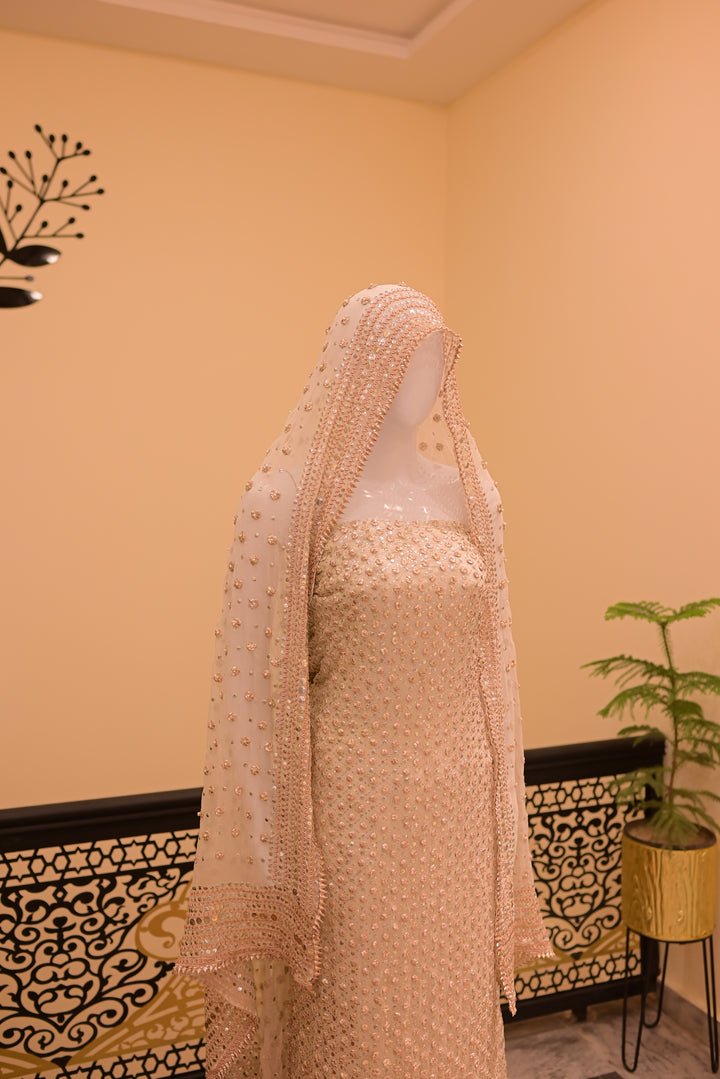 Unstitched Gota Mukesh(chiffon) Shirt+dupatta -white(dyeable)