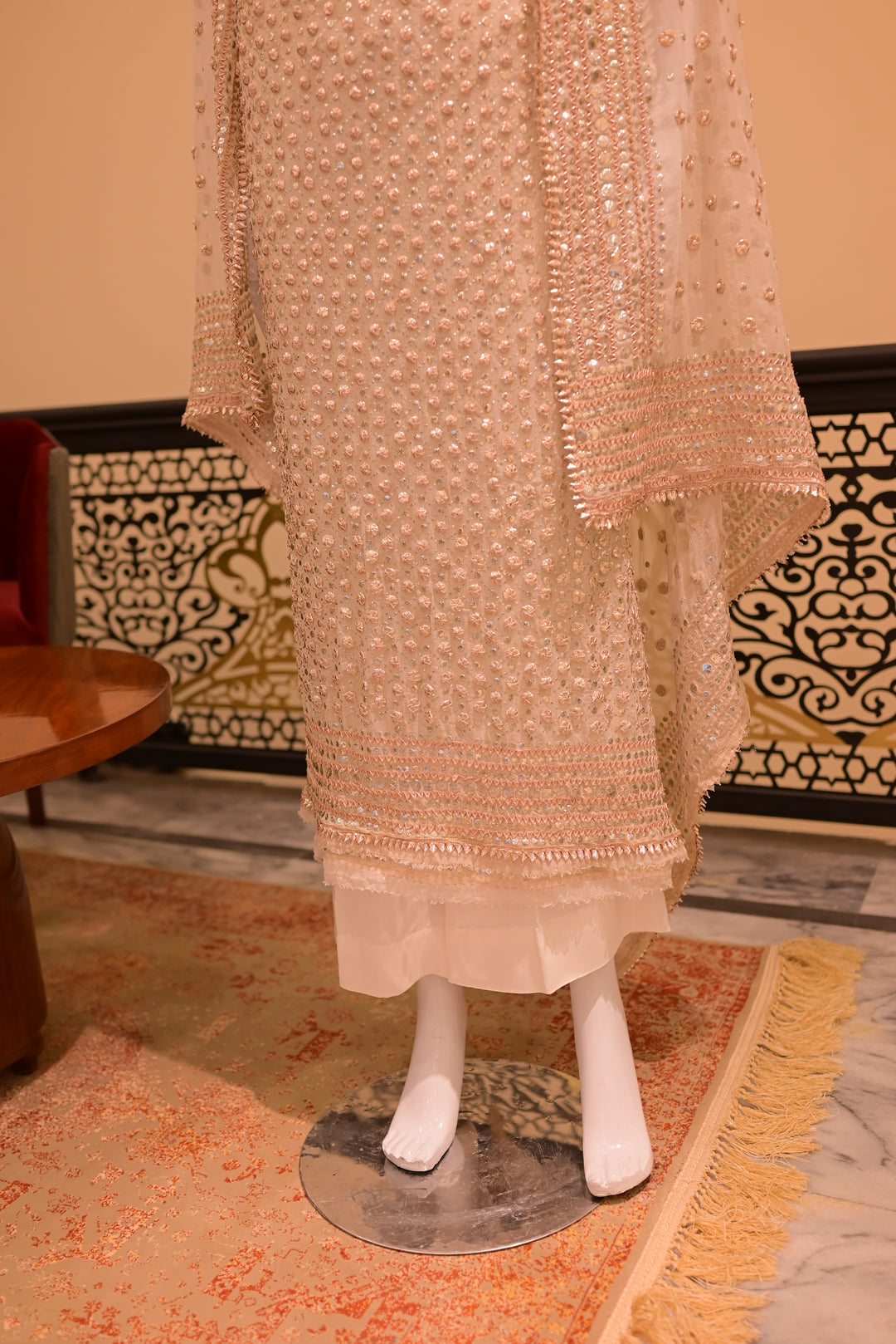 Unstitched Gota Mukesh(chiffon) Shirt+dupatta -white(dyeable)