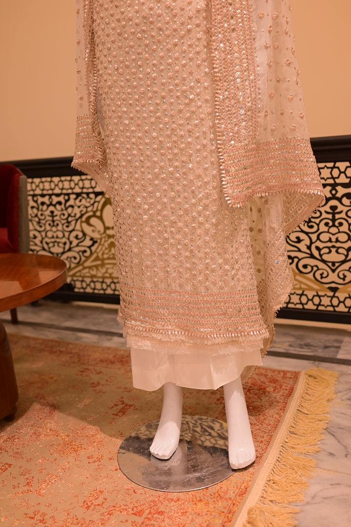 Unstitched Gota Mukesh(chiffon) Shirt+dupatta -white(dyeable)