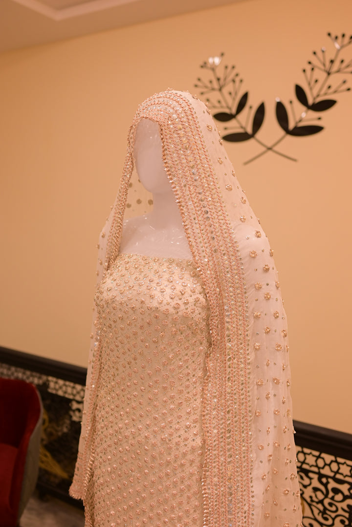 Unstitched Gota Mukesh(chiffon) Shirt+dupatta -white(dyeable)