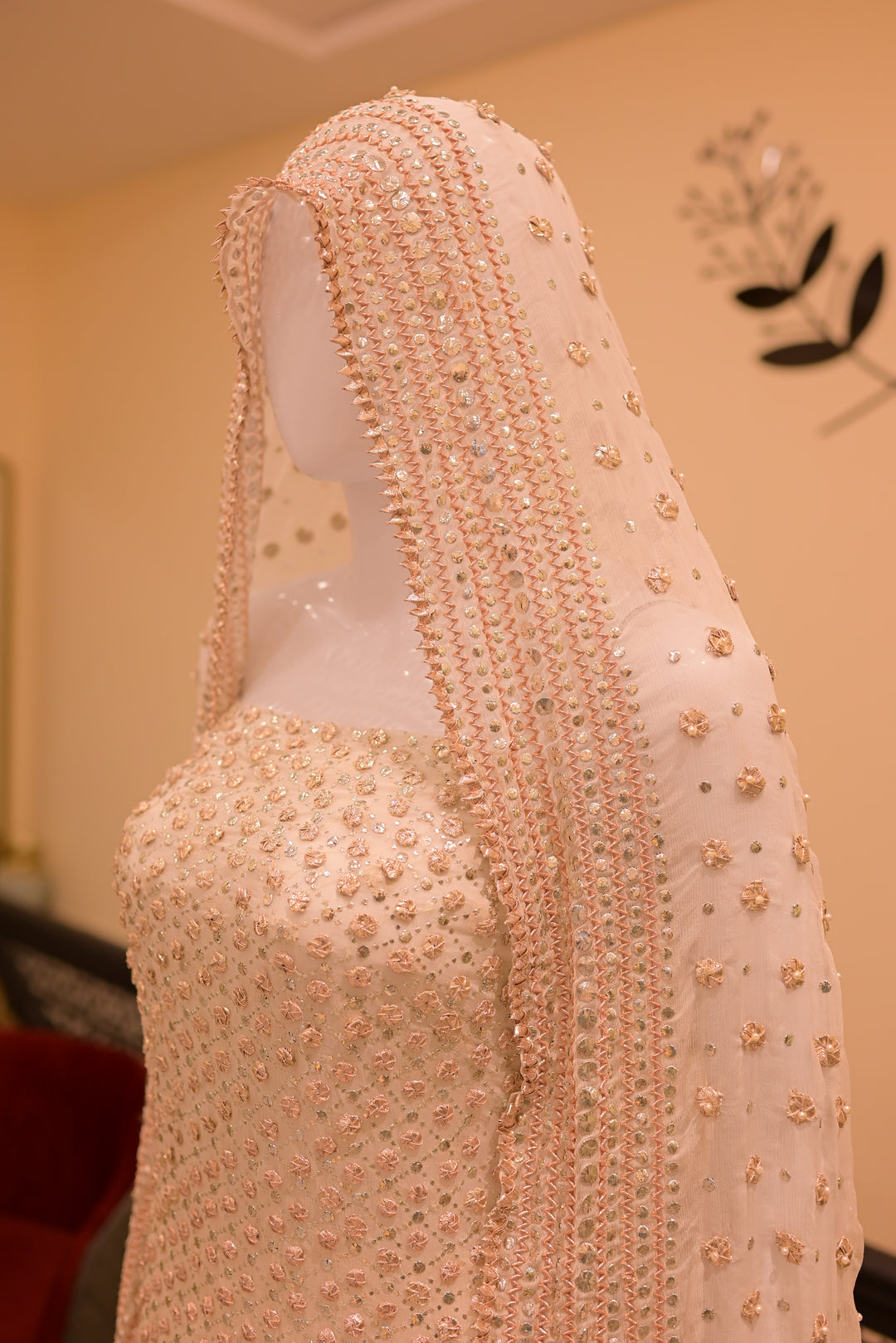 Unstitched Gota Mukesh(chiffon) Shirt+dupatta -white(dyeable)