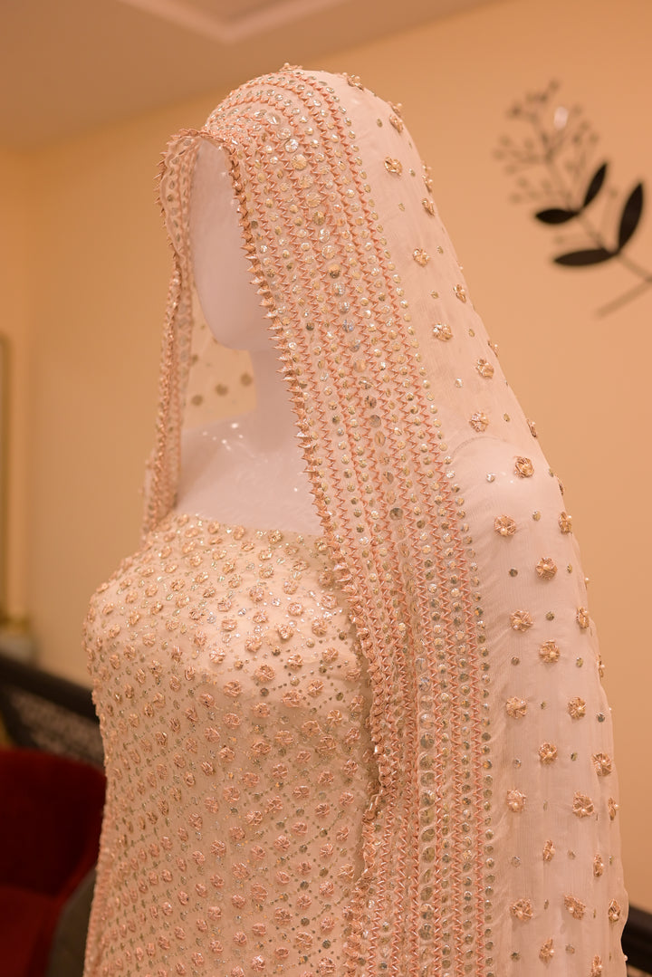 Unstitched Gota Mukesh(chiffon) Shirt+dupatta -white(dyeable)