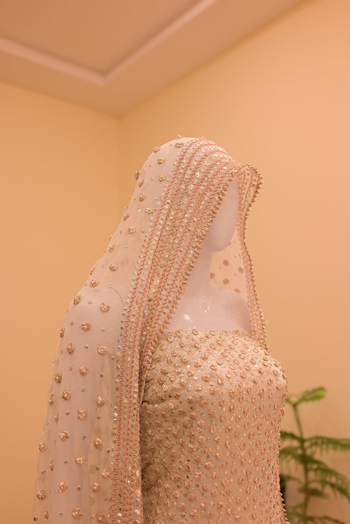 Unstitched Gota Mukesh(chiffon) Shirt+dupatta -white(dyeable)