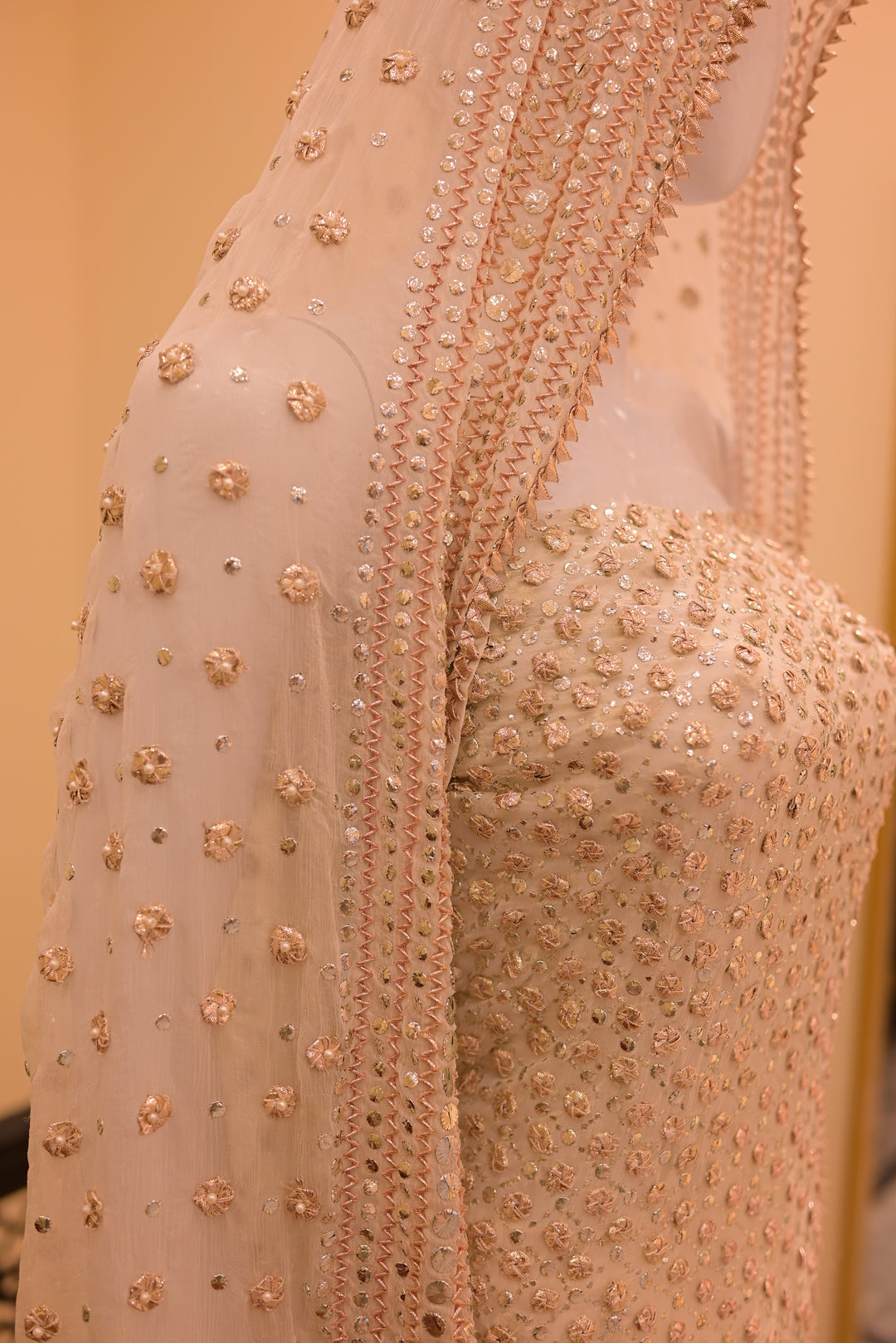 Unstitched Gota Mukesh(chiffon) Shirt+dupatta -white(dyeable)