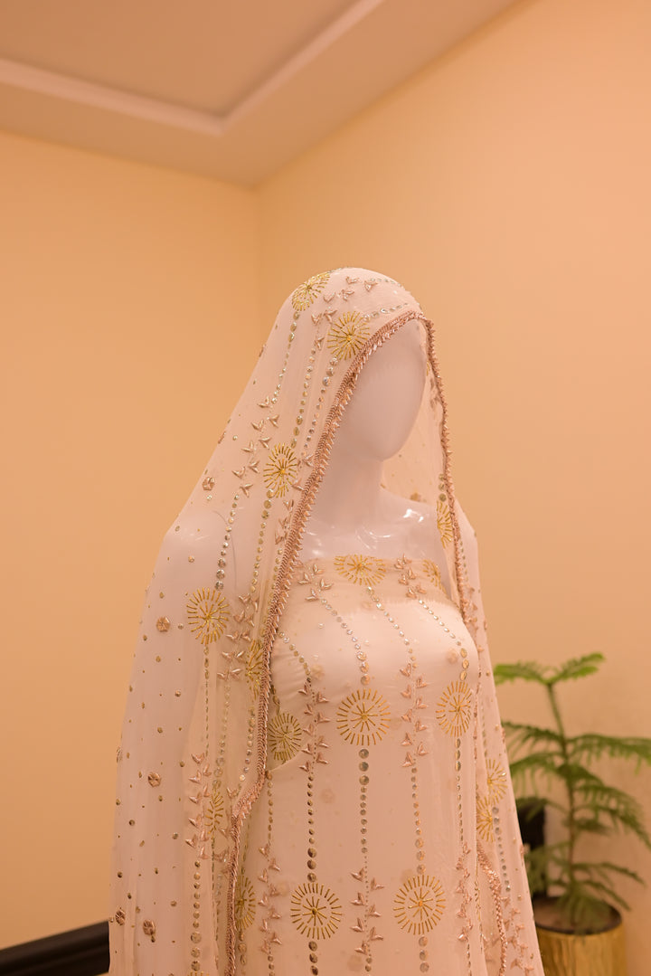Unstitched Gota Mukesh(Chiffon) Shirt+Dupatta-White(dyeable)