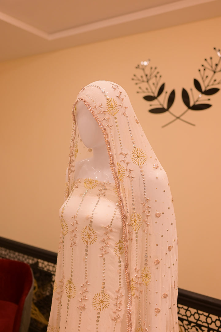 Unstitched Gota Mukesh(Chiffon) Shirt+Dupatta-White(dyeable)