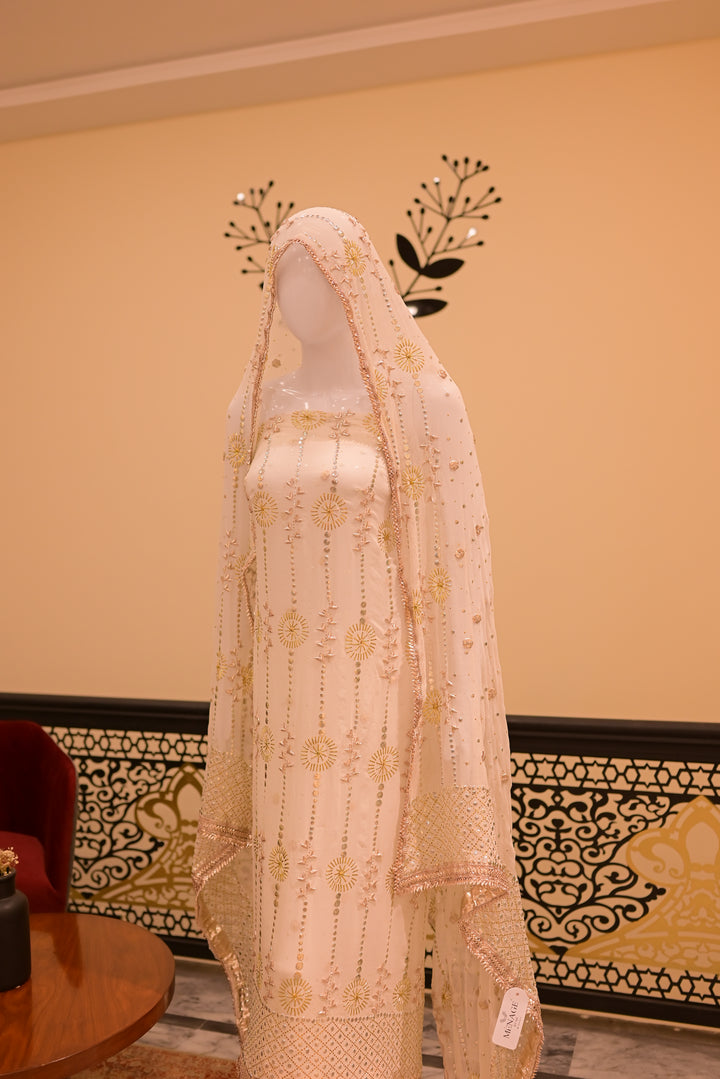 Unstitched Gota Mukesh(Chiffon) Shirt+Dupatta-White(dyeable)