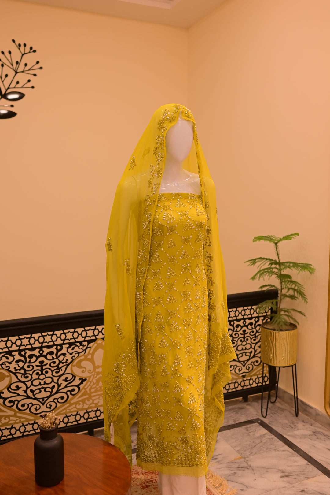 Unstitched Chiffom Mukesh Shirt+dupatta- dhani