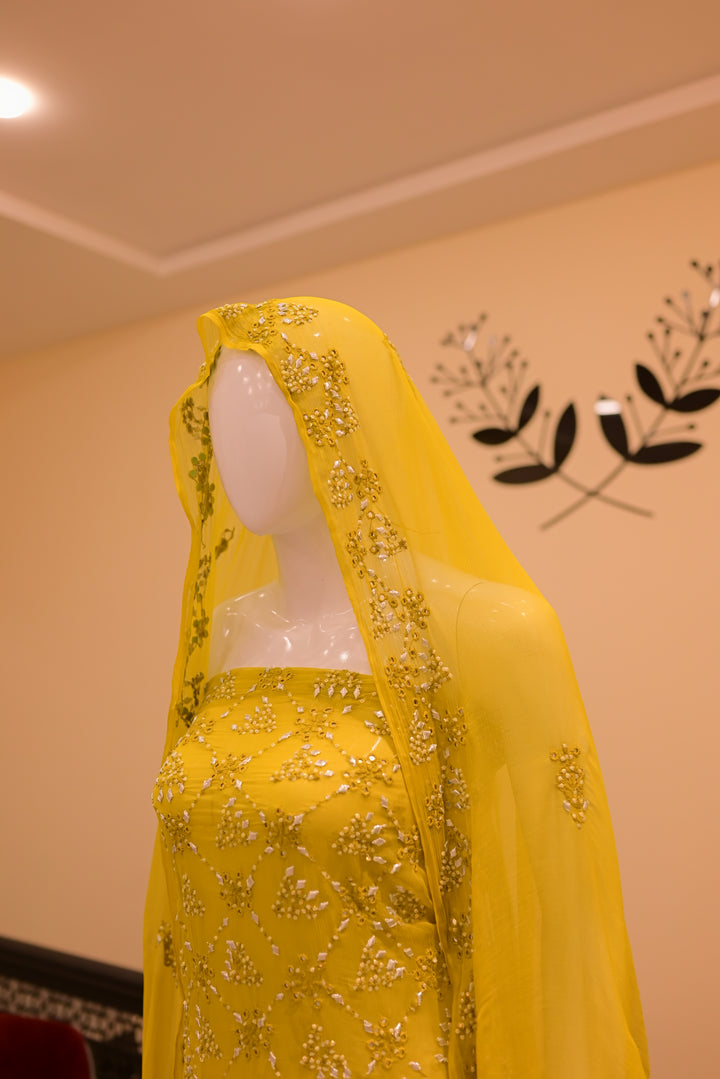 Unstitched Chiffom Mukesh Shirt+dupatta- dhani