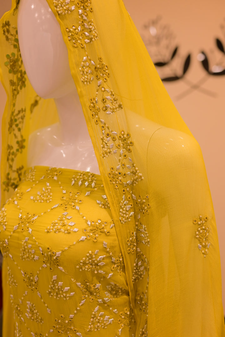 Unstitched Chiffom Mukesh Shirt+dupatta- dhani