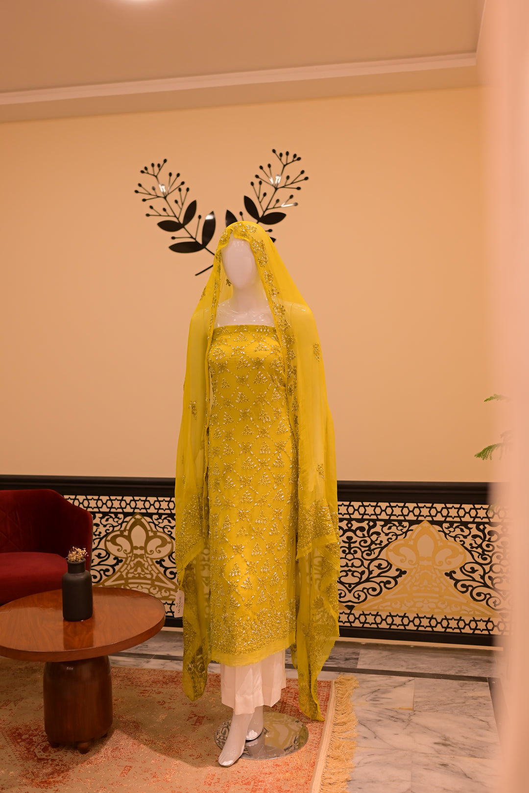Unstitched Chiffom Mukesh Shirt+dupatta- dhani