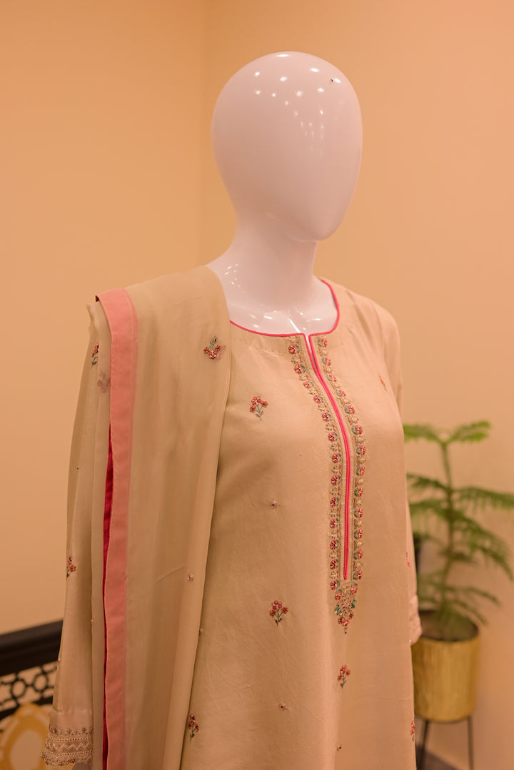 Stitched Silk Dress(18 gram) Shirt+Dupattta+Shalwar-Skin (Tarkashi+Threadwork)