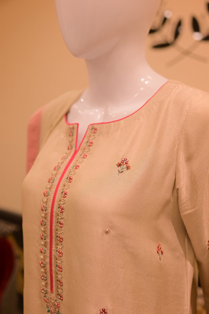 Stitched Silk Dress(18 gram) Shirt+Dupattta+Shalwar-Skin (Tarkashi+Threadwork)
