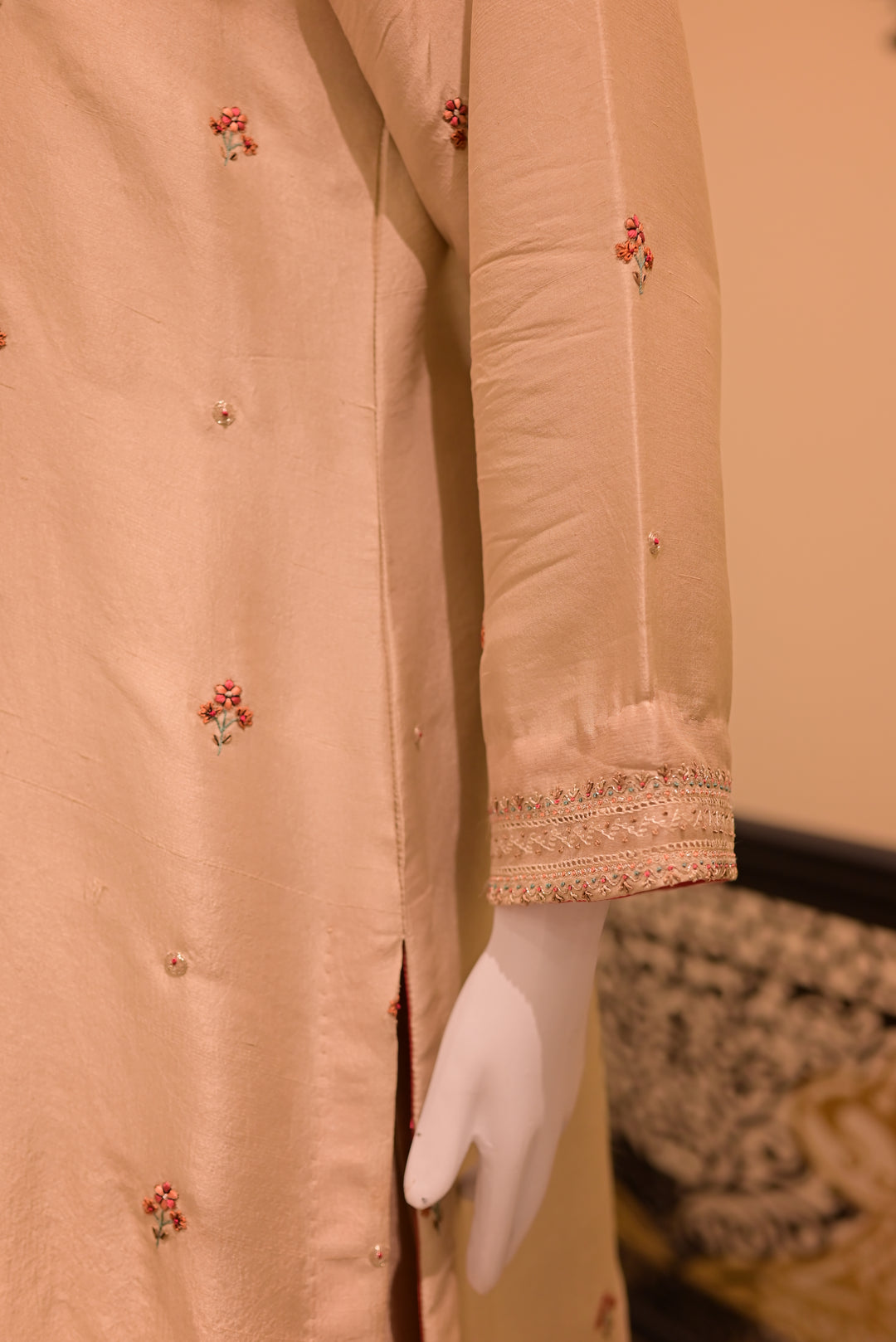 Stitched Silk Dress(18 gram) Shirt+Dupattta+Shalwar-Skin (Tarkashi+Threadwork)