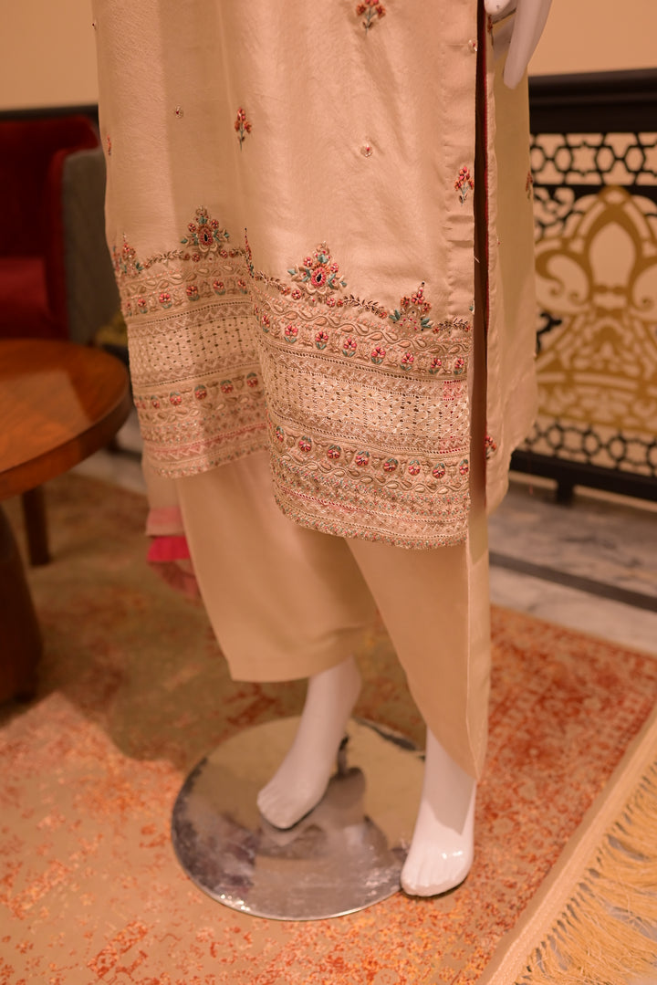 Stitched Silk Dress(18 gram) Shirt+Dupattta+Shalwar-Skin (Tarkashi+Threadwork)
