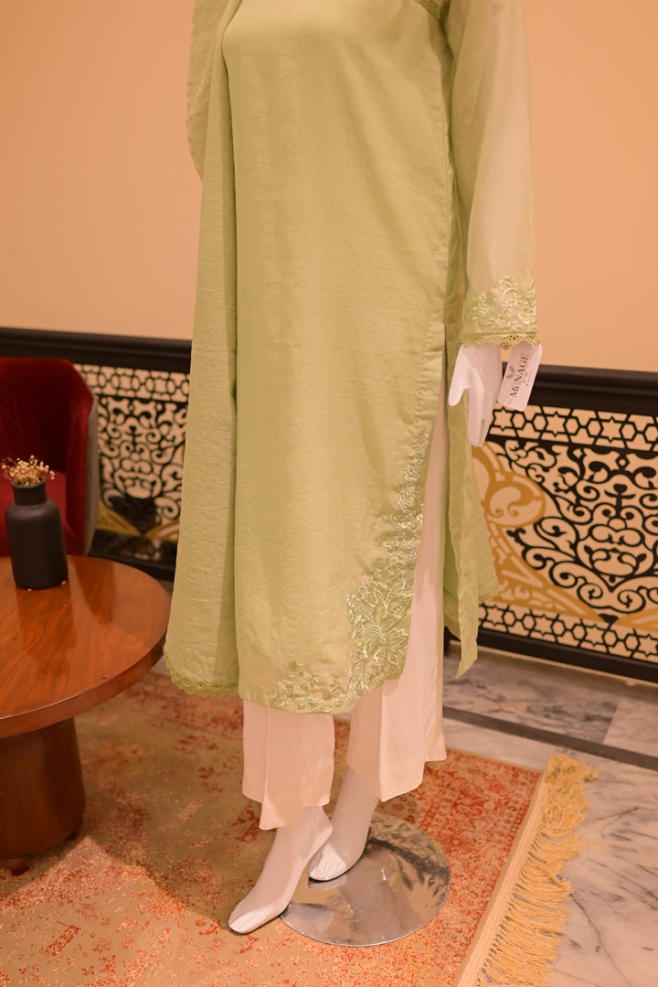 Stitched  Cotton net cutwork-Apple green