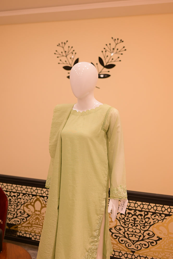 Stitched  Cotton net cutwork-Apple green