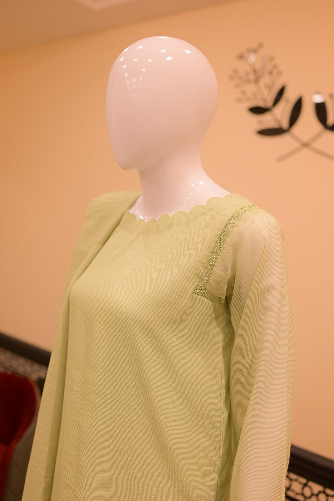 Stitched  Cotton net cutwork-Apple green