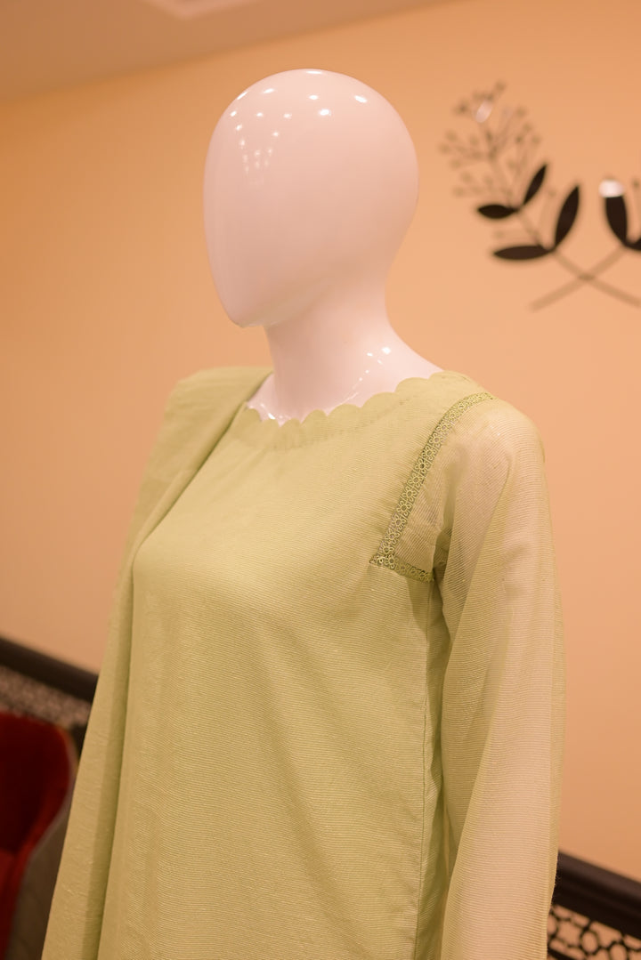 Stitched  Cotton net cutwork-Apple green