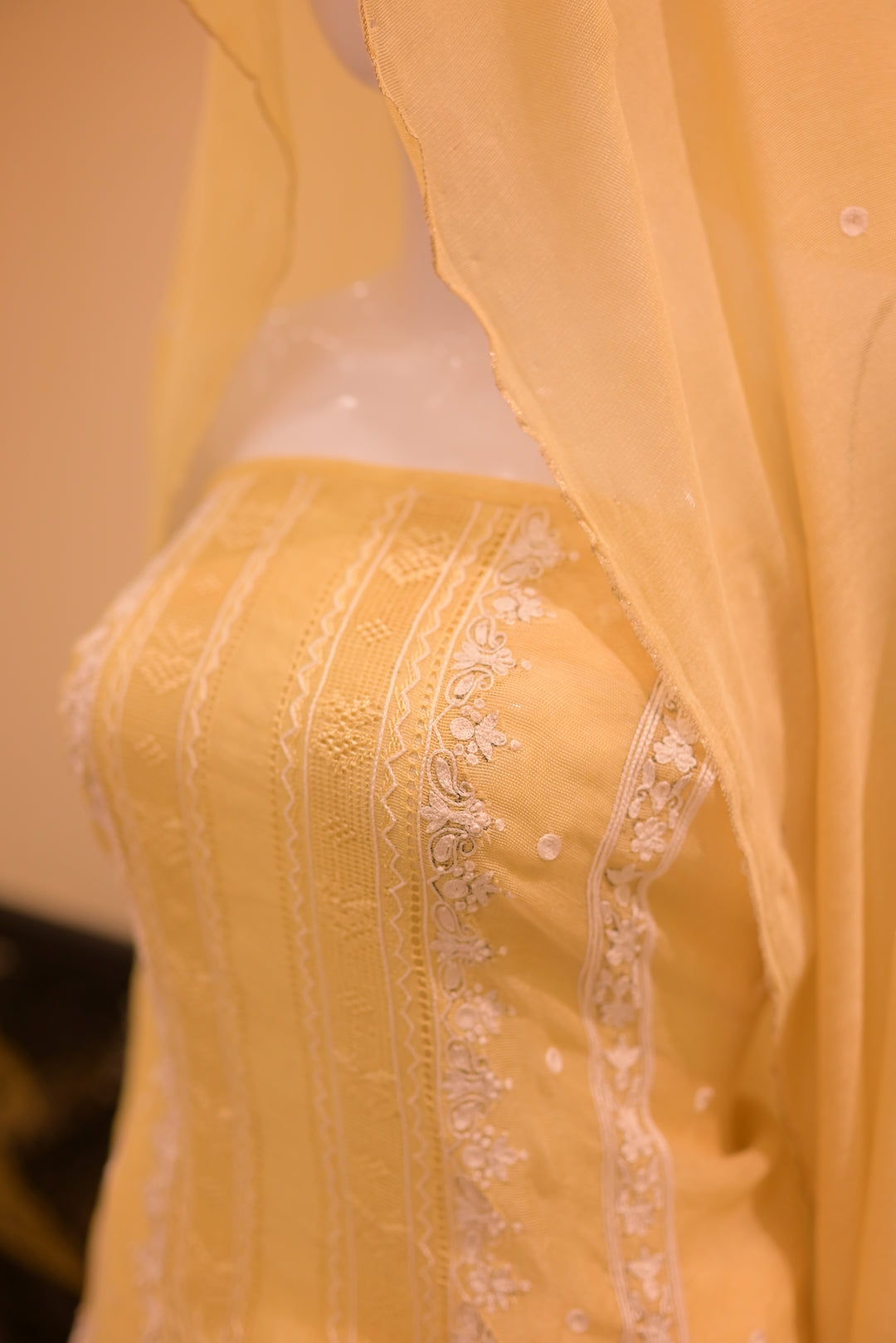 Unstitched 2 pc Cotton net Tarkashi-lemon yellow