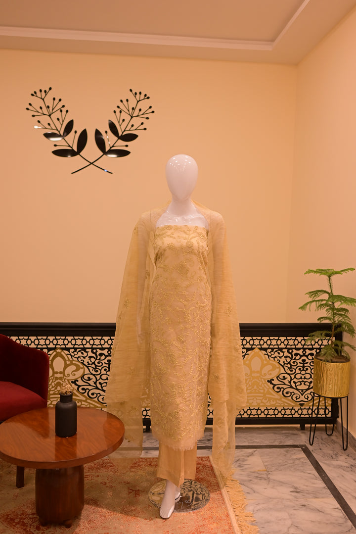 Unstitched 2pc Organza Threadwork-skin