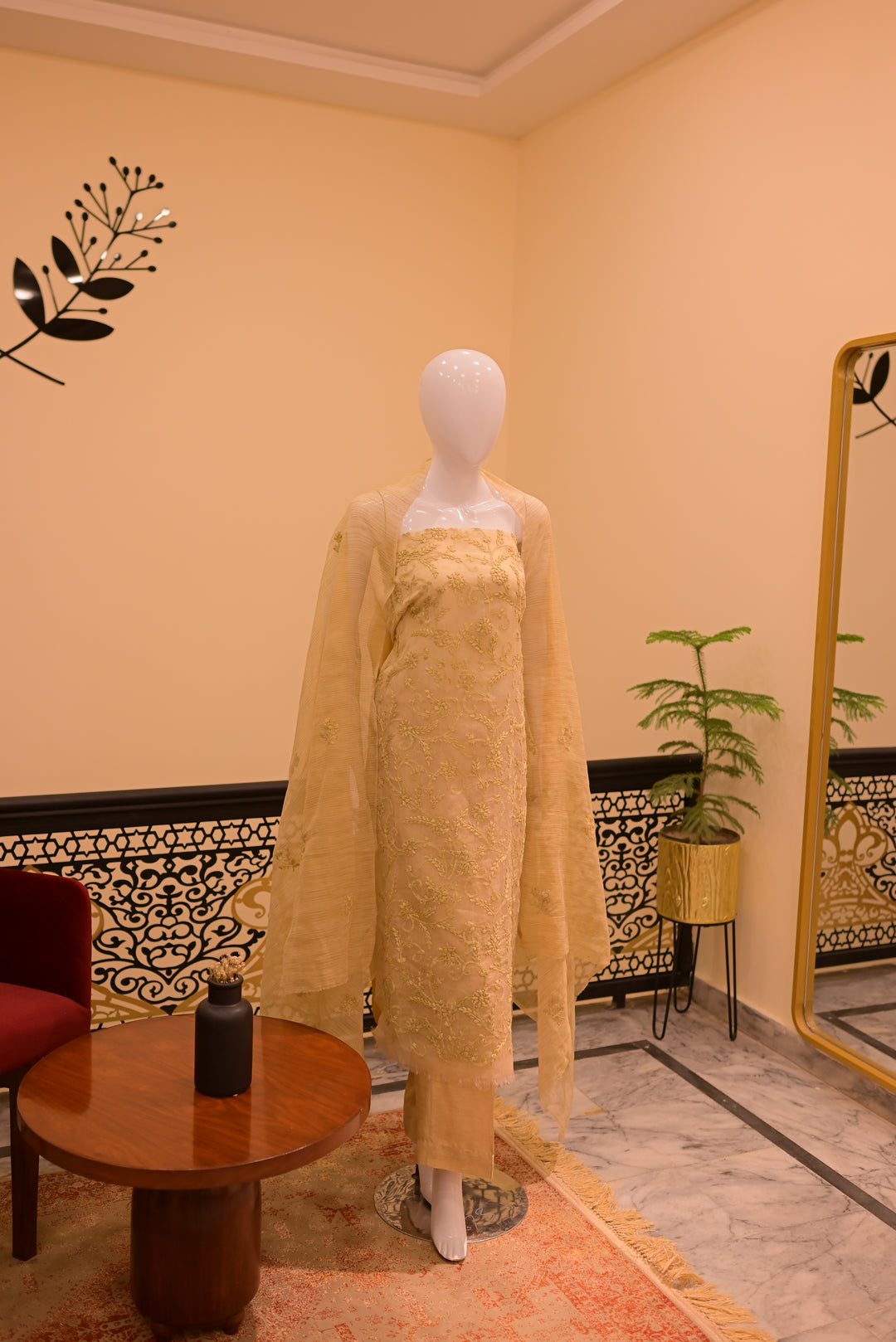 Unstitched 2pc Organza Threadwork-skin