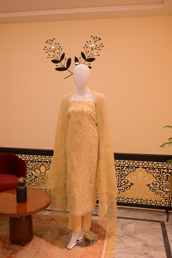 Unstitched 2pc Organza Threadwork-skin