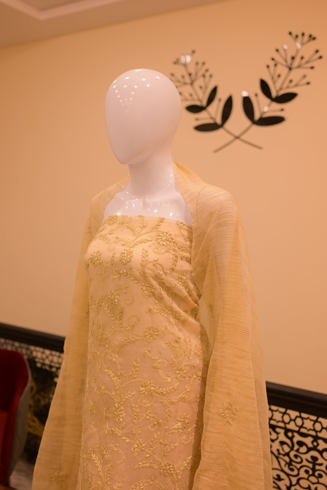 Unstitched 2pc Organza Threadwork-skin