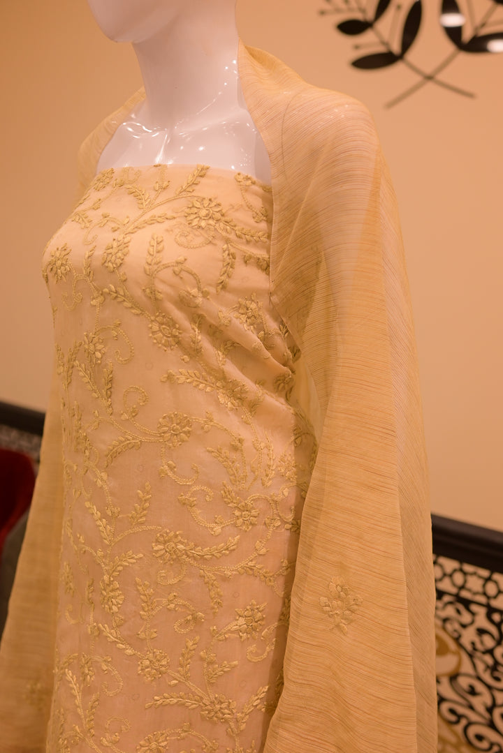 Unstitched 2pc Organza Threadwork-skin
