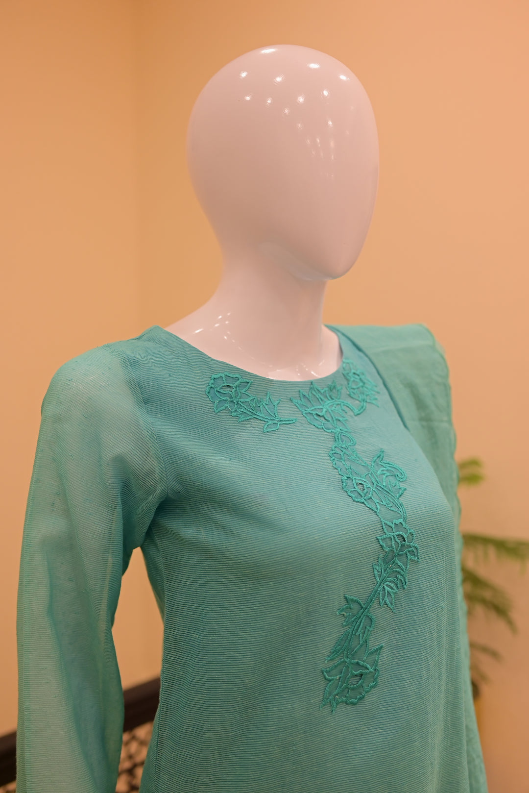 stitched cotton net 2pc Cutwork-teal